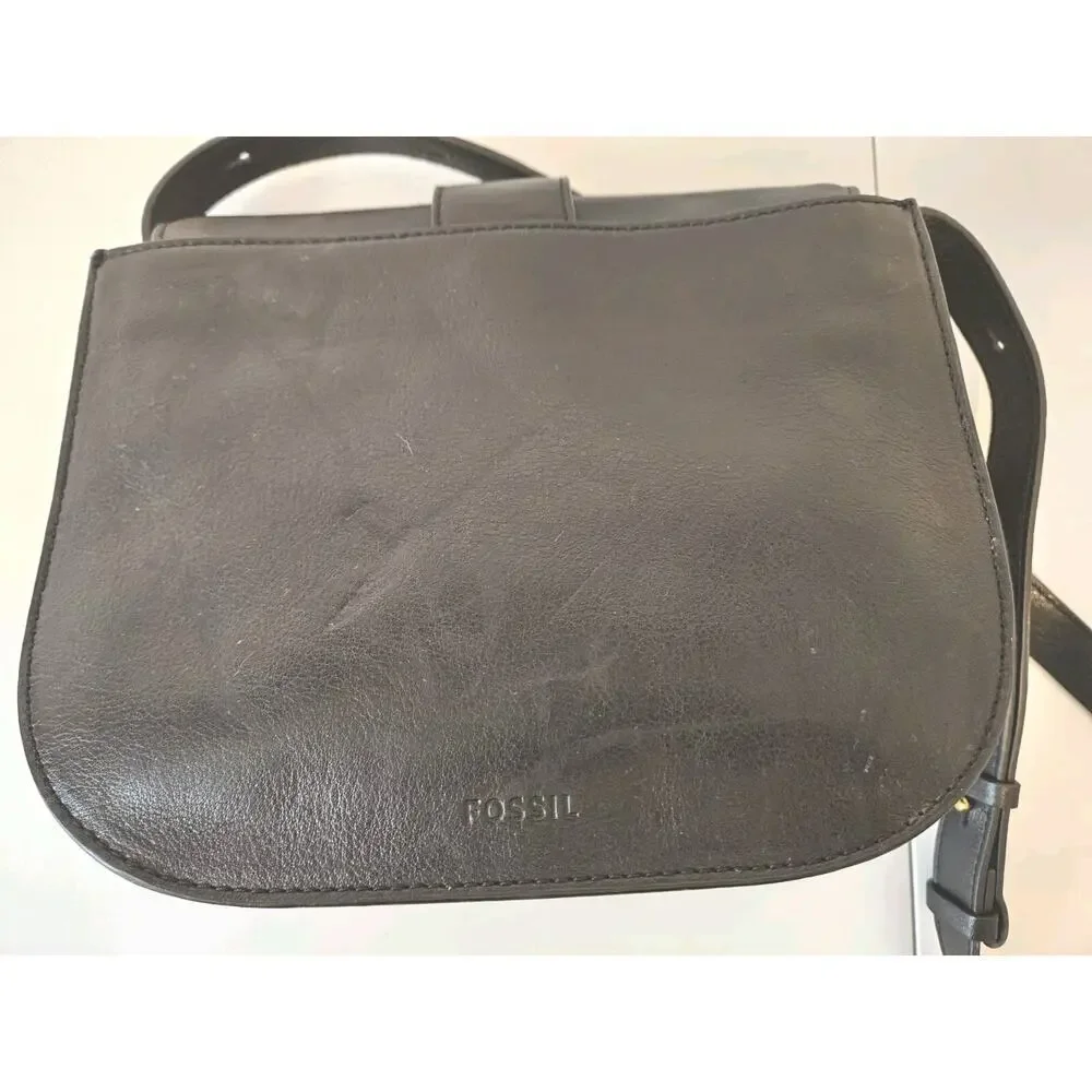 Fossil Wiley leather Saddle Bag Crossbody Black 9.5x8.5x4